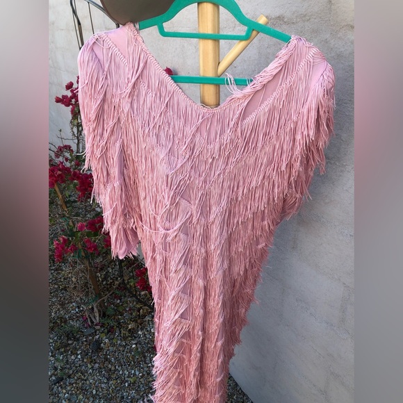 Vintage disco cowgirl Taylor swift like pink midi maxi fringe western dress - Picture 8 of 14